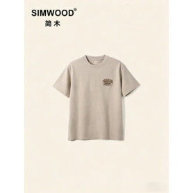 Men's Summer New Oversize 270gsm Cotton Fabric Washed Vintage T-shirts SIMWOOD Men Logo Embroidery Tops For Men