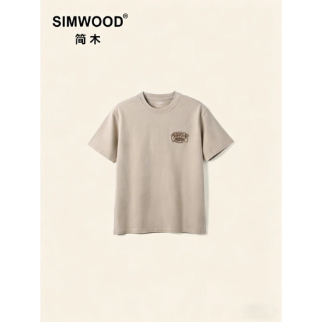 Men's Summer New Oversize 270gsm Cotton Fabric Washed Vintage T-shirts SIMWOOD Men Logo Embroidery Tops For Men