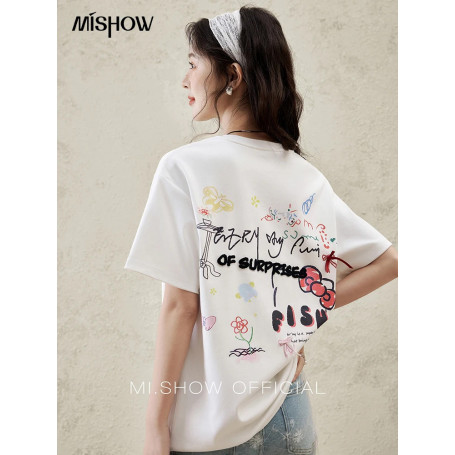 MISHOW Casual Graffiti T-shirt Women Summer 2025 Short Sleeve Round Neck Loose Shirts Female New Fashion Tops Lady MXE15T0475
