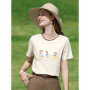 I BELIEVE YOU Apricot Printed Short Sleeve T-shirt for Women Summer 2025 Contrasting Round Neck Tees Cool Cotton Tops 2251016022