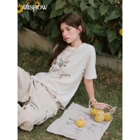 MISHOW Casual Summer Print Shirts Women 2025 Short Sleeve Round Neck Coconut Tree Straight T-shirts Woman Versatile MXE31T0520