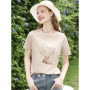 I BELIEVE YOU T-shirt for Women Deer Embroidery Bead Short Sleeve Tee 2025 Summer Simple Slim Top Women's Clothing 2252016043