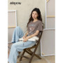MISHOW Casual Print Shirts Women Summer New 2025 Short Sleeve Round Neck Loose Pure Cotton T-shirt Female Fashion MXE31T0533