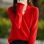 100 Merino Wool Knitwear Women's V-Neck Pullover Sweater Autumn Winter Female Grace Soft Clothes Long Sleeve Warm Fashion Tops