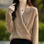 100 Merino Wool Knitwear Women's V-Neck Pullover Sweater Autumn Winter Female Grace Soft Clothes Long Sleeve Warm Fashion Tops