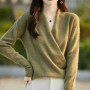 100 Merino Wool Knitwear Women's V-Neck Pullover Sweater Autumn Winter Female Grace Soft Clothes Long Sleeve Warm Fashion Tops