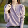 100 Merino Wool Knitwear Women's V-Neck Pullover Sweater Autumn Winter Female Grace Soft Clothes Long Sleeve Warm Fashion Tops