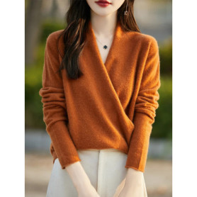 100 Merino Wool Knitwear Women's V-Neck Pullover Sweater Autumn Winter Female Grace Soft Clothes Long Sleeve Warm Fashion Tops