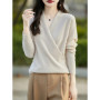 100 Merino Wool Knitwear Women's V-Neck Pullover Sweater Autumn Winter Female Grace Soft Clothes Long Sleeve Warm Fashion Tops
