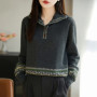 Fashionable ethnic style retro jacquard sweater for women loose, lazy-feeling long-sleeved autumn and winter innerwear knitted.