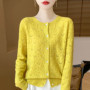 New Autumn Winter Soft Warm Cardigan Woman Cashmere Sweater O-neck Women 100 Merino Wool Sweater Loose Fit Hollow out Top Coat
