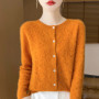 New Autumn Winter Soft Warm Cardigan Woman Cashmere Sweater O-neck Women 100 Merino Wool Sweater Loose Fit Hollow out Top Coat