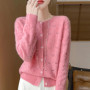 New Autumn Winter Soft Warm Cardigan Woman Cashmere Sweater O-neck Women 100 Merino Wool Sweater Loose Fit Hollow out Top Coat