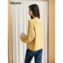 MISHOW Women Long Sleeve Tops 2025 Autumn Retro Yellow Sequins V-neck Sweater Knitted Comfortable Casual Pulllovers MXE47Z2572