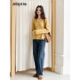 MISHOW Women Long Sleeve Tops 2025 Autumn Retro Yellow Sequins V-neck Sweater Knitted Comfortable Casual Pulllovers MXE47Z2572