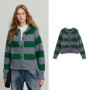 TOYOUTH Women Sweater 2025 Autumn New Color Contrasting Lulu Style Striped Cardigan Tops