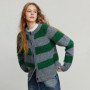 TOYOUTH Women Sweater 2025 Autumn New Color Contrasting Lulu Style Striped Cardigan Tops