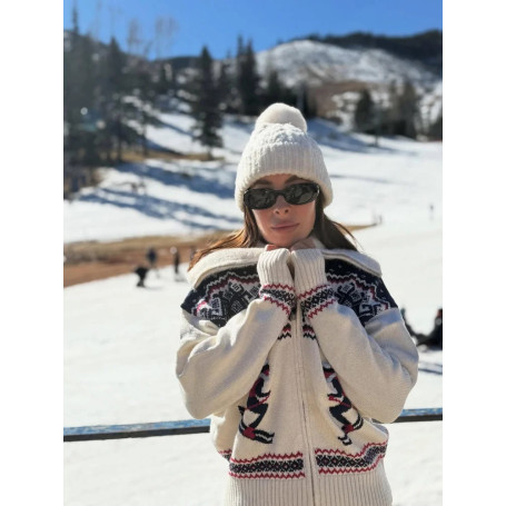 Jacquard Cardigan For Women Zipper Turn Down Collar Ski Tops Female Casual Women's Sweater Elastic Fashion Knitwear For Ladies