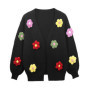 3D Flower Knit Pullover Women Oversize O Neck Loose Wide Long Sleeves Sweater Female 2025 Autumn Winter Chic Fashion Knitwears