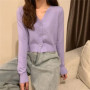 Knitted Cropped Cardigan Women Korean Short Sweater Long sleeve Crop Top V neck Fashion Y2k Clothes Green Blue