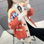 Spring Autumn Fashion V-neck Long Sleeve Color Blocking Embroidered Sweaters Women's Clothing Sweet Loose Cardigan Button Tops