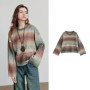 TOYOUTH Women Knitted Shirt 2025 Autumn New Round Neck Gradient Mohair Lightweight Woolen Pullover Tops