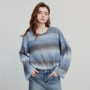 TOYOUTH Women Knitted Shirt 2025 Autumn New Round Neck Gradient Mohair Lightweight Woolen Pullover Tops