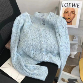 Women Knitted Cardigan Sweater Jacket Fashion Spring Autumn 2024 New Korean Leisure Thin Style Hollow Out Ladies Top Basic Coat