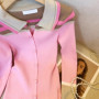 ​​Elegant Pink Blazer Style Knit Top Soft Fitted Cardigan Contrast Collar Versatile Chic Office Wear for Early Fall 2025​​