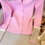 ​​Elegant Pink Blazer Style Knit Top Soft Fitted Cardigan Contrast Collar Versatile Chic Office Wear for Early Fall 2025​​