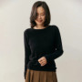 Autumn/Winter Women's 100 Cashmere Pullover Casual Solid Knitted Sweater Loose Curled Edge Round Neck Tops Warm Jumper Belt