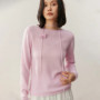 Autumn/Winter Women's 100 Cashmere Pullover Casual Solid Knitted Sweater Loose Curled Edge Round Neck Tops Warm Jumper Belt