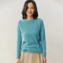 Autumn/Winter Women's 100 Cashmere Pullover Casual Solid Knitted Sweater Loose Curled Edge Round Neck Tops Warm Jumper Belt