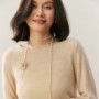 Autumn/Winter Women's 100 Cashmere Pullover Casual Solid Knitted Sweater Loose Curled Edge Round Neck Tops Warm Jumper Belt