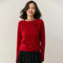 Autumn/Winter Women's 100 Cashmere Pullover Casual Solid Knitted Sweater Loose Curled Edge Round Neck Tops Warm Jumper Belt