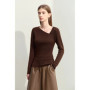Amii Minimalism Sweaters For Women 2024 Autumn New Simple Commuter Asymmetrical Diagonal V-neck Long Sleeve Slim Tops 12423001