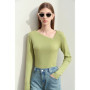 Amii Minimalism Sweaters For Women 2024 Autumn New Simple Commuter Asymmetrical Diagonal V-neck Long Sleeve Slim Tops 12423001
