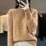 100 Merino Wool Women's Mock Neck Korean Padded Women's Clothes Fall/Winter Fashion Jacquard Long-sleeved Pullover