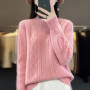 100 Merino Wool Women's Mock Neck Korean Padded Women's Clothes Fall/Winter Fashion Jacquard Long-sleeved Pullover