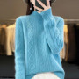 100 Merino Wool Women's Mock Neck Korean Padded Women's Clothes Fall/Winter Fashion Jacquard Long-sleeved Pullover