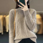 100 Merino Wool Women's Mock Neck Korean Padded Women's Clothes Fall/Winter Fashion Jacquard Long-sleeved Pullover