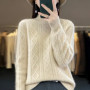 100 Merino Wool Women's Mock Neck Korean Padded Women's Clothes Fall/Winter Fashion Jacquard Long-sleeved Pullover