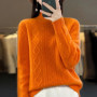 100 Merino Wool Women's Mock Neck Korean Padded Women's Clothes Fall/Winter Fashion Jacquard Long-sleeved Pullover