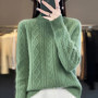 100 Merino Wool Women's Mock Neck Korean Padded Women's Clothes Fall/Winter Fashion Jacquard Long-sleeved Pullover