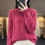 100 Merino Wool Women's Mock Neck Korean Padded Women's Clothes Fall/Winter Fashion Jacquard Long-sleeved Pullover
