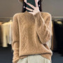 100 Merino Wool Women's Mock Neck Korean Padded Women's Clothes Fall/Winter Fashion Jacquard Long-sleeved Pullover