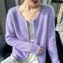 2025 Autumn New 100 Pure Mink Cashmere Zipper Cardigan Women's O-Neck Jacquard Hollow Knitted Jacket Fashion Loose Joker Coat