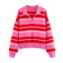 Fashion Contrast Striped Polo Sweater For Women 2026 Spring New Long Sleeve Casual Knitted Pullover Lady Y2K Chic Street Jumper