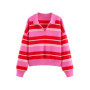 Fashion Contrast Striped Polo Sweater For Women 2026 Spring New Long Sleeve Casual Knitted Pullover Lady Y2K Chic Street Jumper