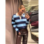 Fashion Contrast Striped Polo Sweater For Women 2026 Spring New Long Sleeve Casual Knitted Pullover Lady Y2K Chic Street Jumper
